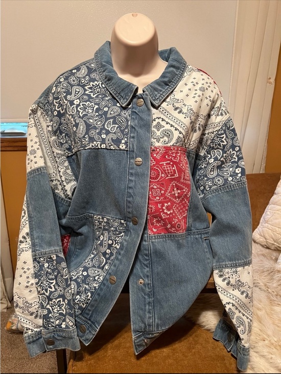 DRIFTWOOD Jackets & Blazers - DRIFTWOOD Patchwork Bandana Denim Jacket - Blue & Red
